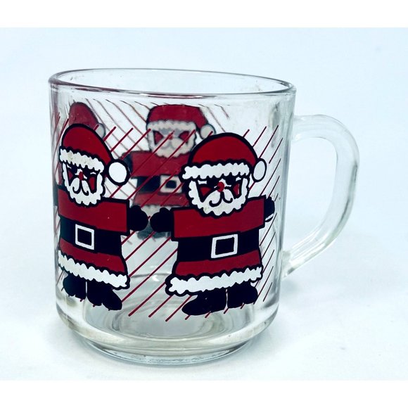 Luminarc Clear Glass Mug Red Santa Print Christmas Holiday Vintage Coffee Tea Ho - Picture 1 of 7